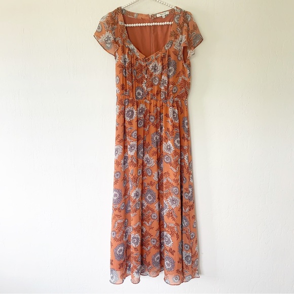 Madewell Sheer-Sleeve Button-Front Midi Dress in Gathered Blooms - Picture 7 of 14